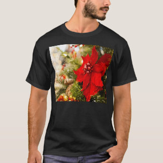 Camiseta Poinsettia Vermelha Na Árvore De Natal