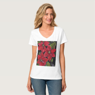 Camiseta Poinsettia Vibrante Em Aquarela