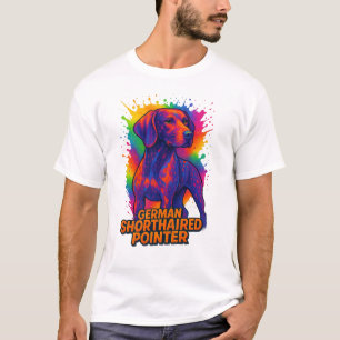 Camiseta Pointer Alemão de Cabelo Curto Pop Art – Neon Colo