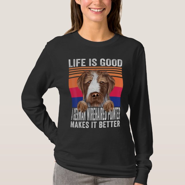 Camiseta Pointer de Cabelo Raspado Alemão Torna Sua Vida Bo (Frente)