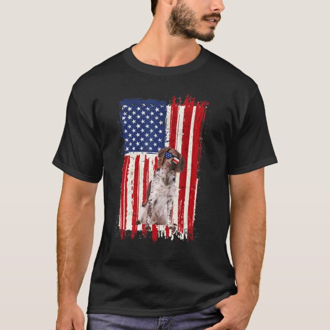 Camiseta Pointer Dog American Flag Patriótico Independência (Frente)