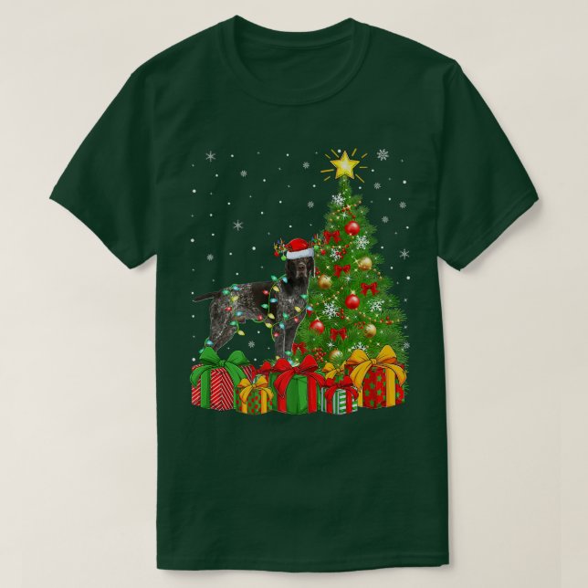 Camiseta Pointer Dog Lighting Xmas Tree Santa Pointer Dog C (Frente do Design)