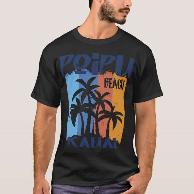 Camiseta Poipu Beach Kauai Divertida Palmeiras Coloridas (Frente)