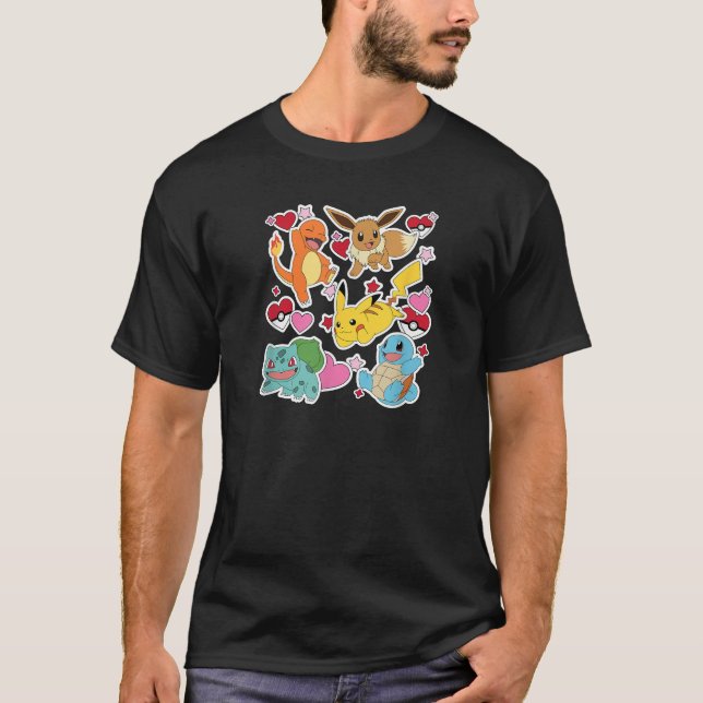 Camiseta Pok mon Eevee Pikachu Charmander Squirtle Bulbasau (Frente)