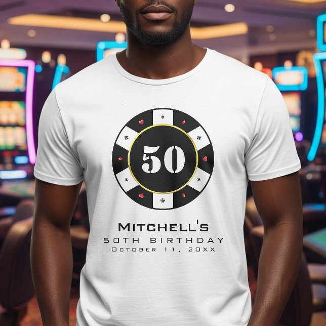 Camiseta Poker Chip 50th Festa de aniversário White T-Shirt (Poker Chip 50th Birthday Party White T-Shirt
)