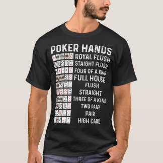 Camiseta Pôker Mãos Cheat Sheet Card Casino Gam