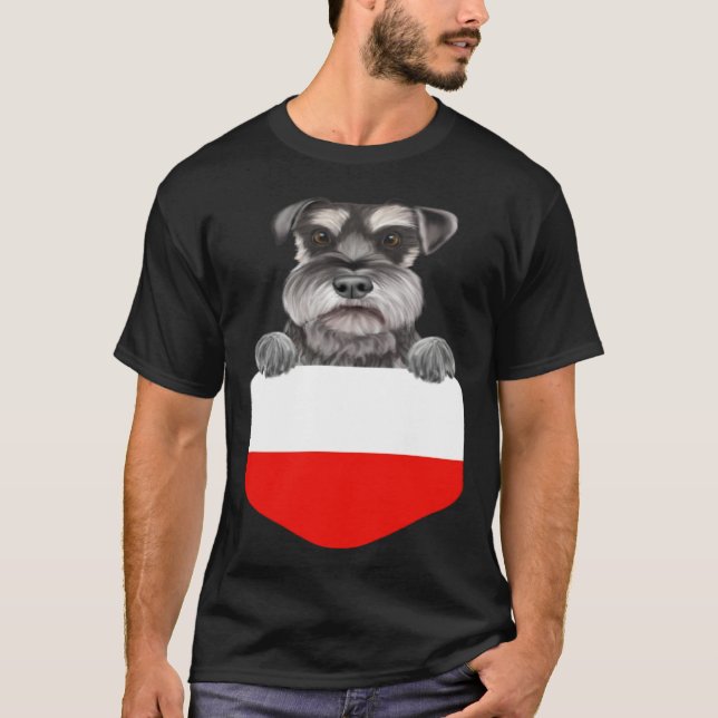 Camiseta Poland Flag Miniature Schnauzer Dog In Pocket (Frente)