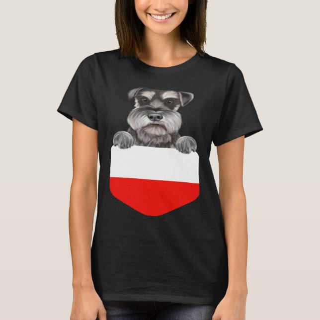 Camiseta Poland Flag Miniature Schnauzer Dog In Pocket (Frente)