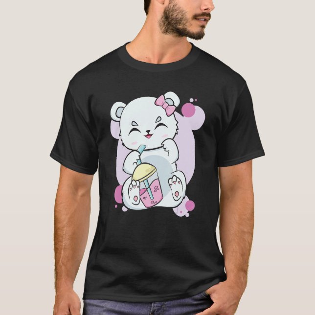 Camiseta Polar Bear Drinking Boba Flavor With Black Milk Te (Frente)