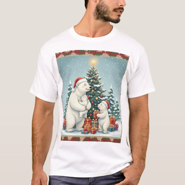Camiseta Polar Bear Family Christmas Celebration (Frente)