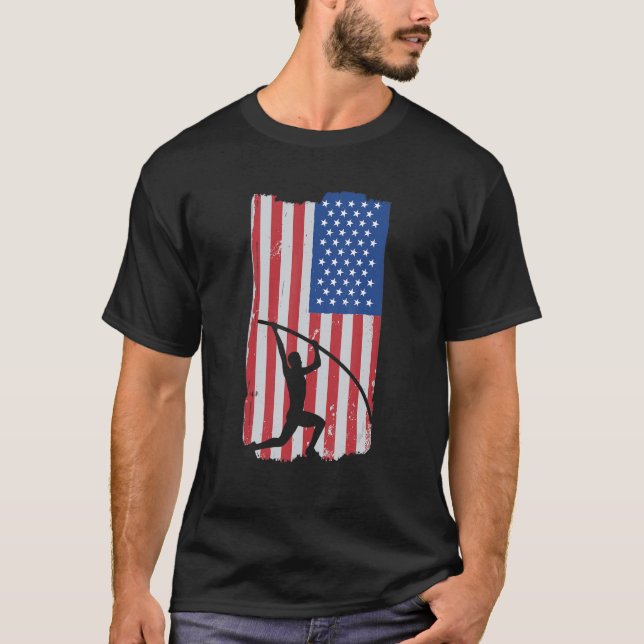 Camiseta Pole Vault Athlete EUA Flag Vaulter Pole Jumping (Frente)