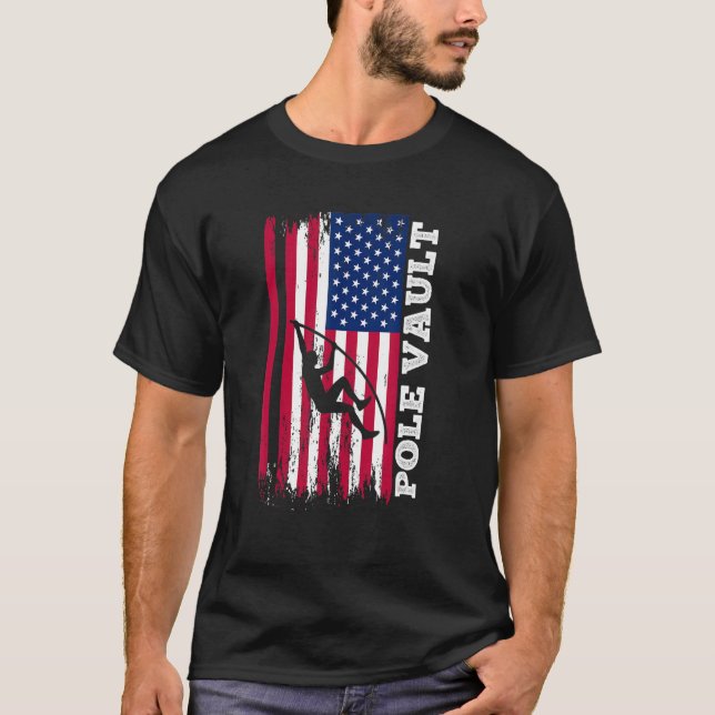 Camiseta Pole Vault Atleta Americano Flag Pole Vaulting EUA (Frente)