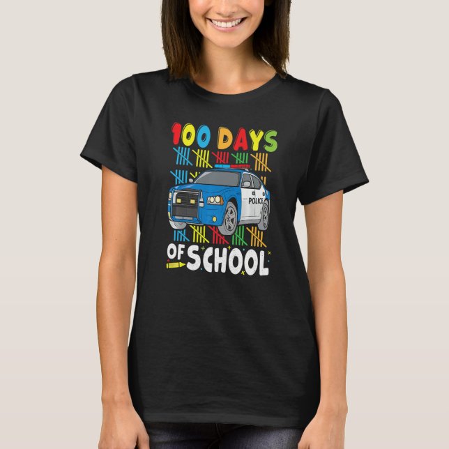 Camiseta Police Car 100 Days of School for Teachers Boys Ki (Frente)