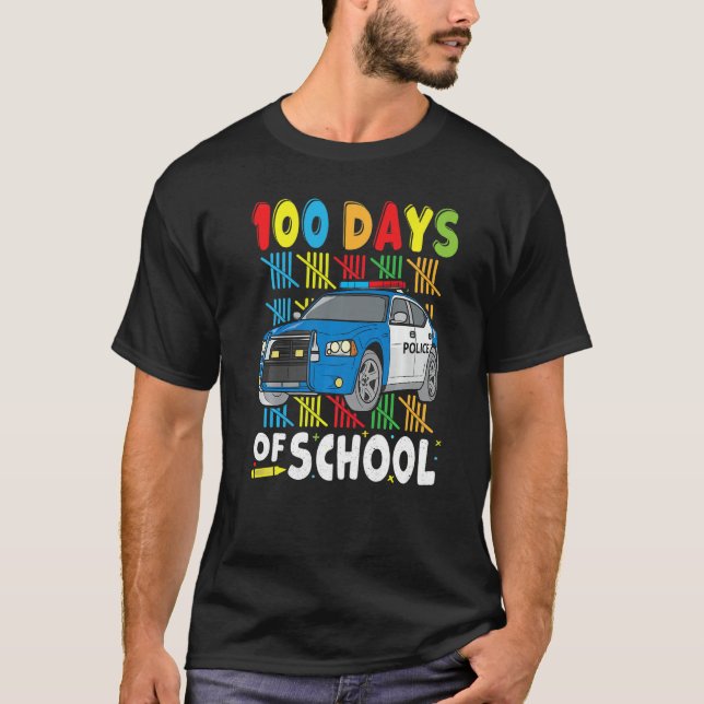 Camiseta Police Car 100 Days of School for Teachers Boys Ki (Frente)