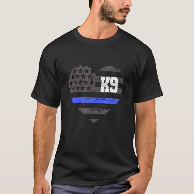 Camiseta Police K9 Unit Thin Blue German Shepherd Patriotic (Frente)