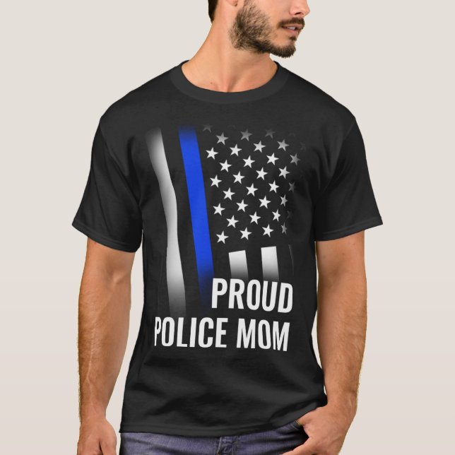 Camiseta Police Mom Printed On Back Proud Police Flag (Frente)