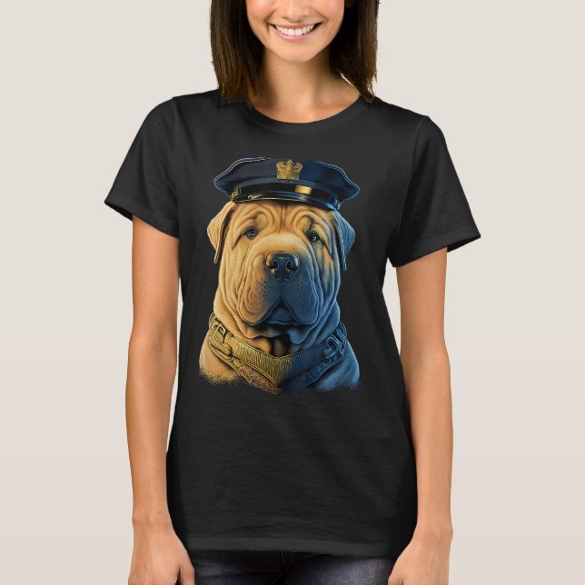 Camiseta Police Officer Shar Pei Cop dog on Police Shar Pei (Frente)