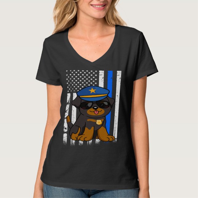Camiseta Police Rottweiler Dog Back the Blue Law Enforcemen (Frente)
