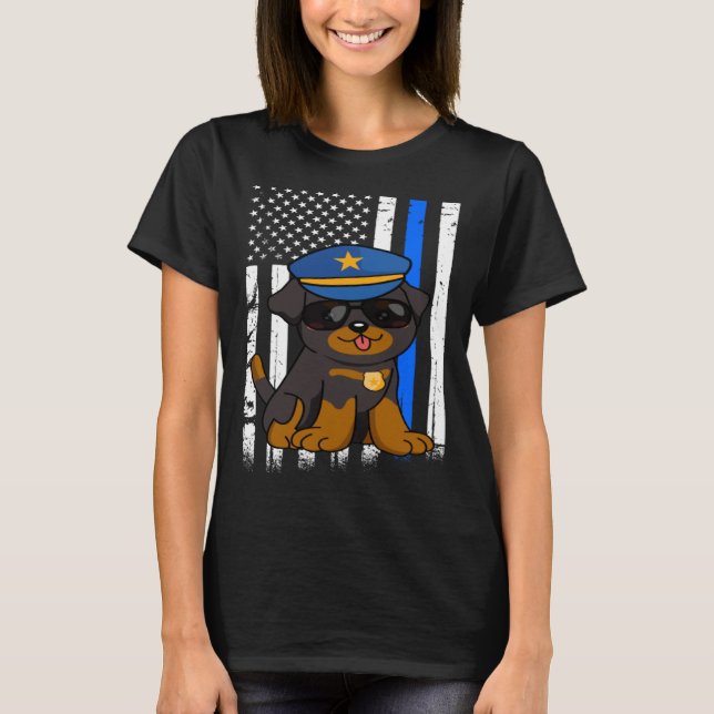Camiseta Police Rottweiler Dog Back the Blue Law Enforcemen (Frente)