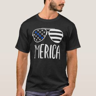 Camiseta Polícia Blue Line 4 de julho Merica Patriotic Matc