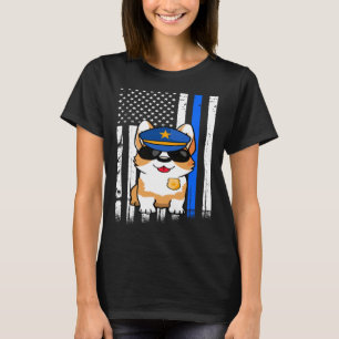 Camiseta Polícia Corgi Apoia o Azul Apreciação da Aplicação
