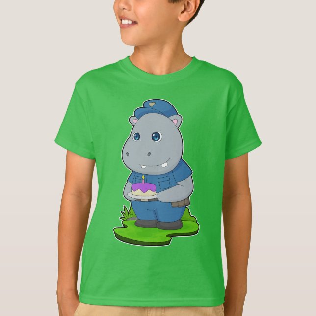 Camiseta Polícia de Aniversário do Hipopótamo (Frente)