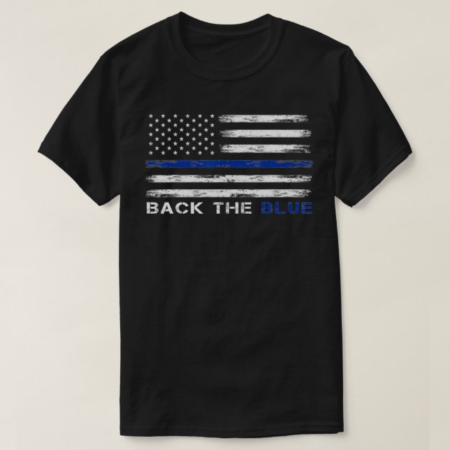 Camiseta Polícia de Bandeira Americana de Linha Azul Azul A (Frente do Design)