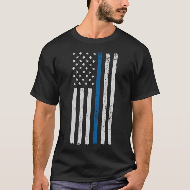 Camiseta Polícia de Bandeira Americana Thin Blue Line apoia (Frente)