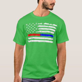 Camiseta Polícia de Bombeiro Red Blue Line Americano