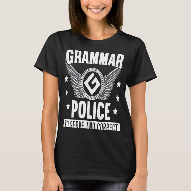 Camiseta Polícia de Gramática para Coisas de Gramática Cost (Frente)
