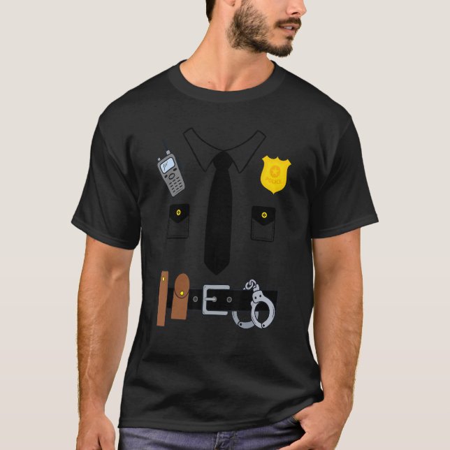 Camiseta Polícia de Halloween Uniforme Costume Halloween Cr (Frente)