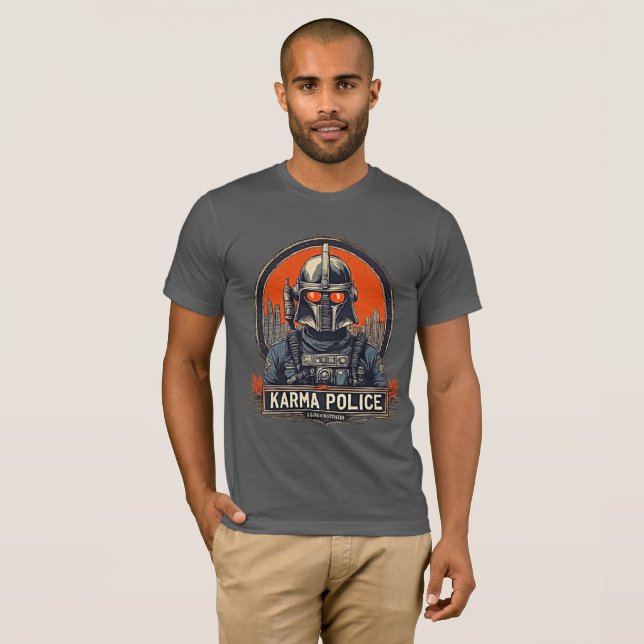 Camiseta Polícia de Karma - Cabeça Radioelétrica Retro-Futu (Frente Completa)