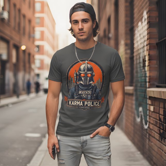 Camiseta Polícia de Karma - Cabeça Radioelétrica Retro-Futu (Criador carregado)