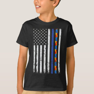Camiseta Polícia de Linha Azul Thin apoia Autism 4 de julho