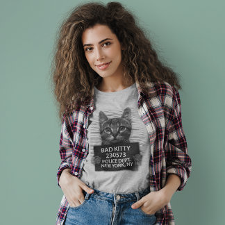 Camiseta Polícia de NYPD de Gatinho Mau Prende Foto Engraça