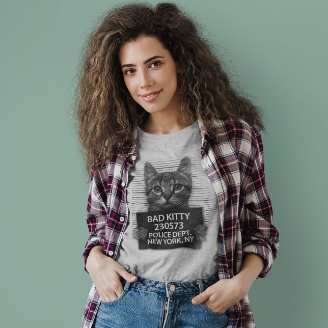 Camiseta Polícia de NYPD de Gatinho Mau Prende Foto Engraça (Criador carregado)