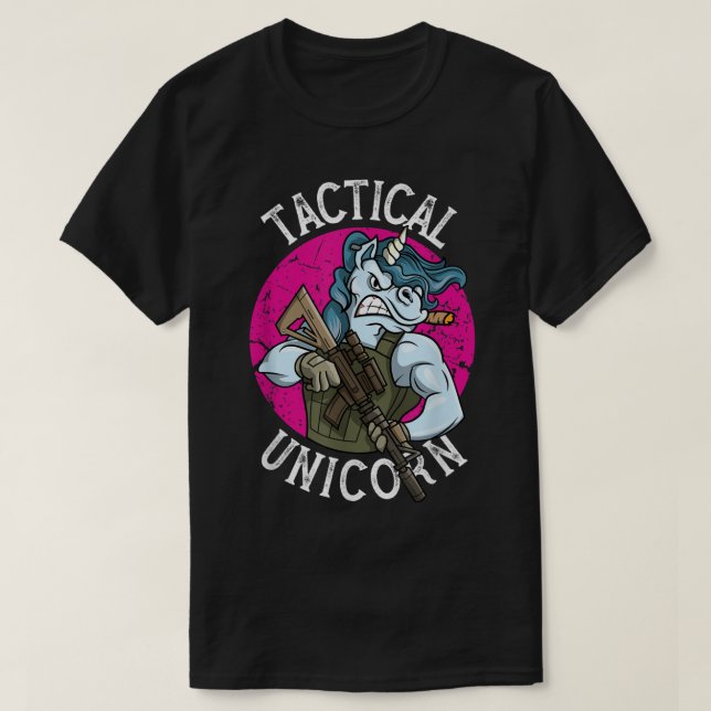 Camiseta Polícia Engraçada Tática Unicórnio para Direito Mi (Frente do Design)