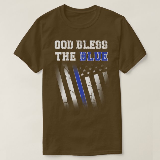 Camiseta Polícia fina linha azul, Deus abençoe azul impress (Frente do Design)