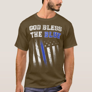 Camiseta Polícia fina linha azul, Deus abençoe azul impress
