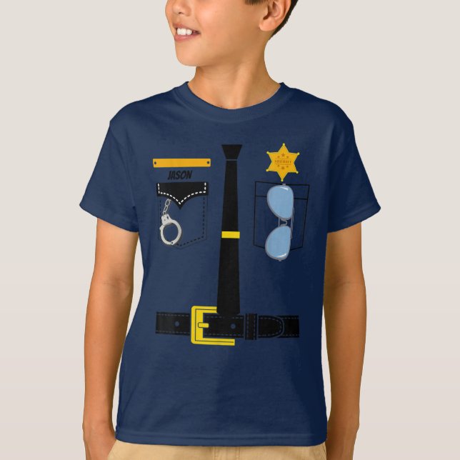 Camiseta  Polícia Uniforme Figurume Halloween Crianças  (Frente)