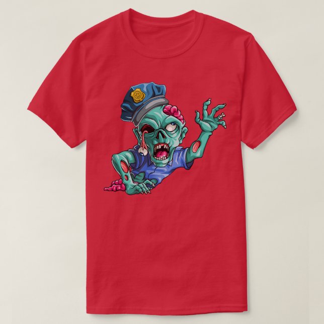 Camiseta Polícia Zombie Dia de as Bruxas engraçado Horror S (Frente do Design)