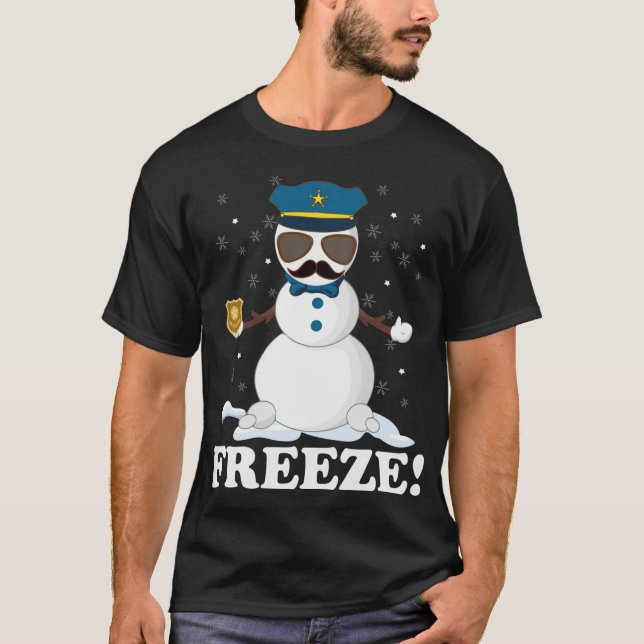 Camiseta Policial Bonito Snowman Congelou Par de Natal Engr (Frente)
