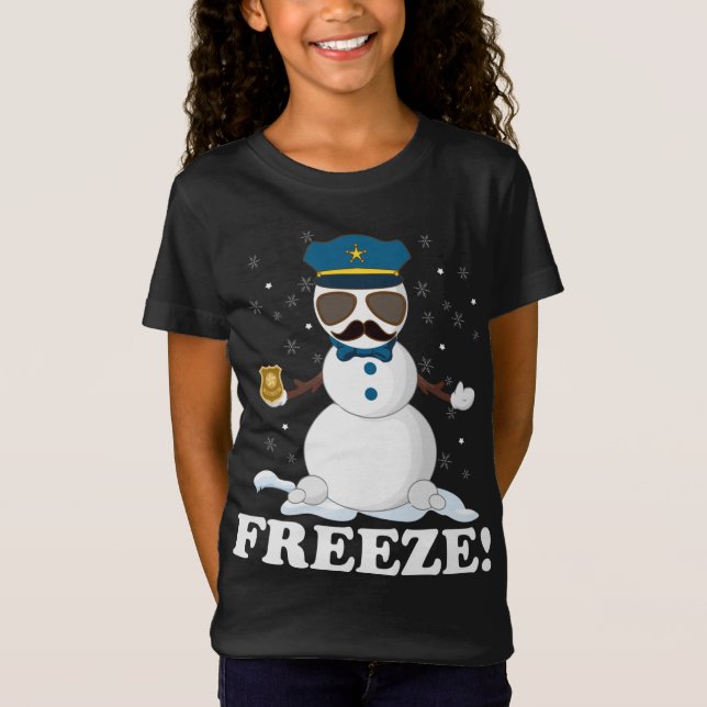 Camiseta Policial Bonito Snowman Congelou Par de Natal Engr (Frente)