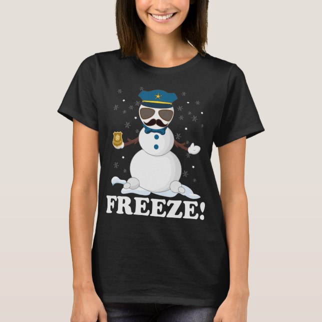 Camiseta Policial Bonito Snowman Congelou Par de Natal Engr (Frente)