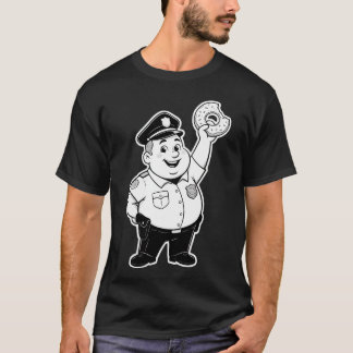 Camiseta policial comendo uma rosquinha