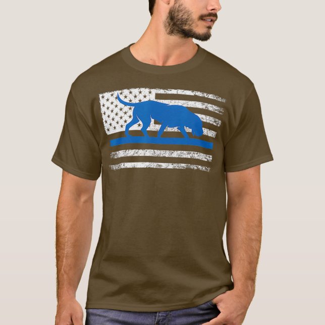 Camiseta Policial de Bloodhound K9 USA Flag Thin Blue (Frente)