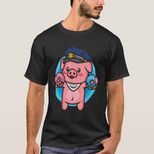 Camiseta Policial de Porcos Policial Funny Pig Rosquinha Do