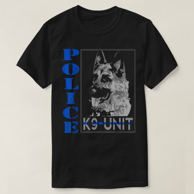 Camiseta Policial K-9 Thin Blue Line Officer Dog Alemão (Frente do Design)