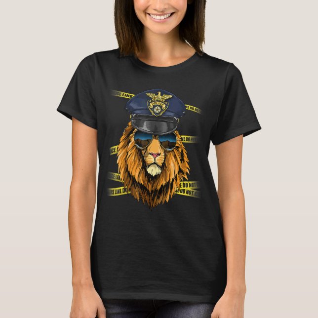 Camiseta Policial Lion PD Crime Policial Cena de Vida Selva (Frente)