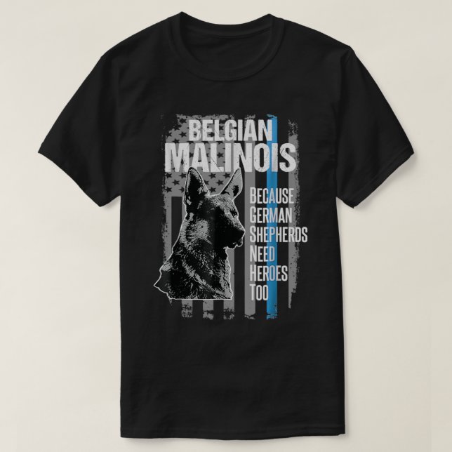 Camiseta Policial Malinois Funny K9 Thin Blue Line Flag (Frente do Design)